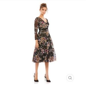 Mac Duggal BLACK FLORAL EMBROIDERED TEA LENGTH DRESS size 4 NEW $538 sldout size